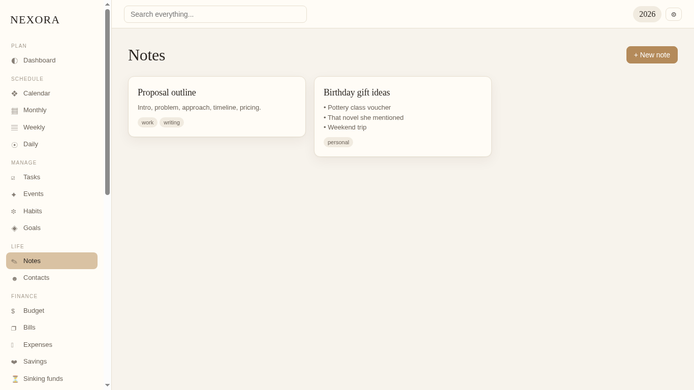 NEXORA notes — offline private note-taking with clean cards and tags